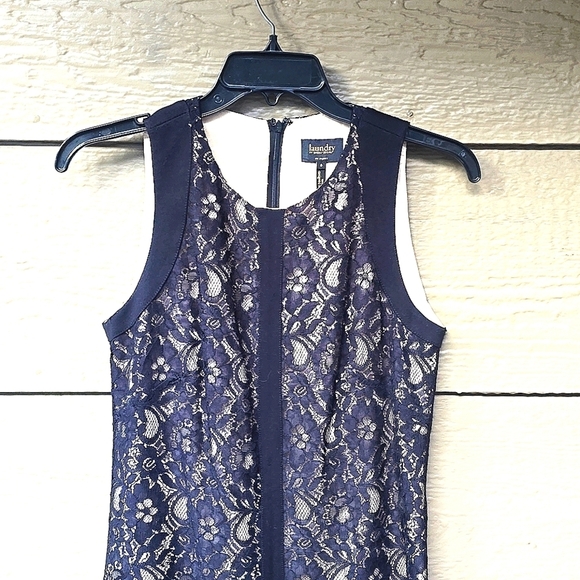 LAUNDRY Black Floral Lace Nude Underlay Sleeveless Drop Waist Short Dress SZ 6 - Picture 3 of 10
